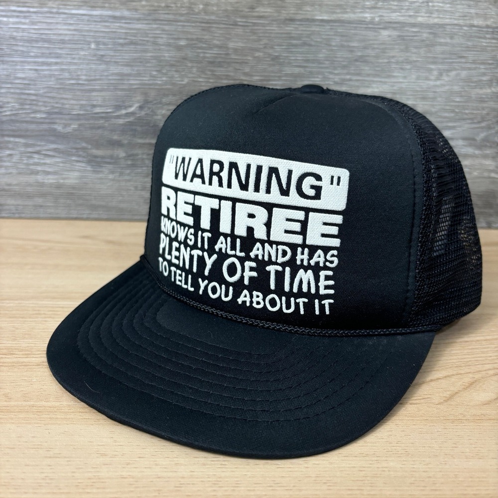 Vintage Retired Hat Cap Snapback Black Foam Trucker Funny 90s